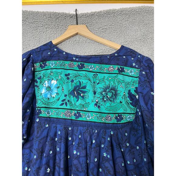 Daffodil Midi Dress 2XL Floral Pockets Blue Babydoll Retro Western Prairie XXL - Picture 9 of 13